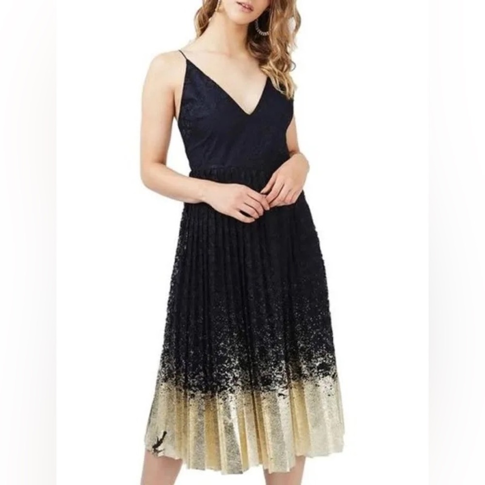 Top shop Navy Blue and Gold Ombré Lace Cocktail Dress